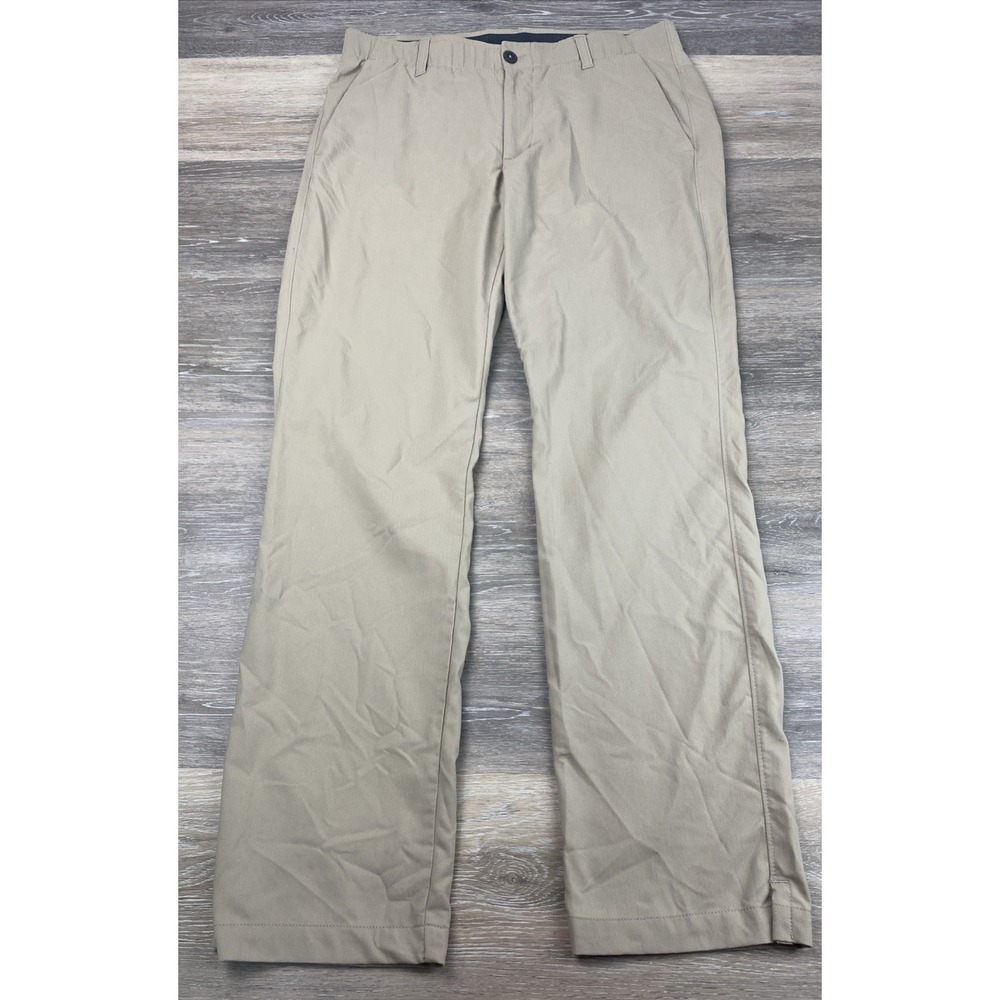 Mens Under Armour Golfing Pants 34x32 Khaki Tweed Design Straight Leg